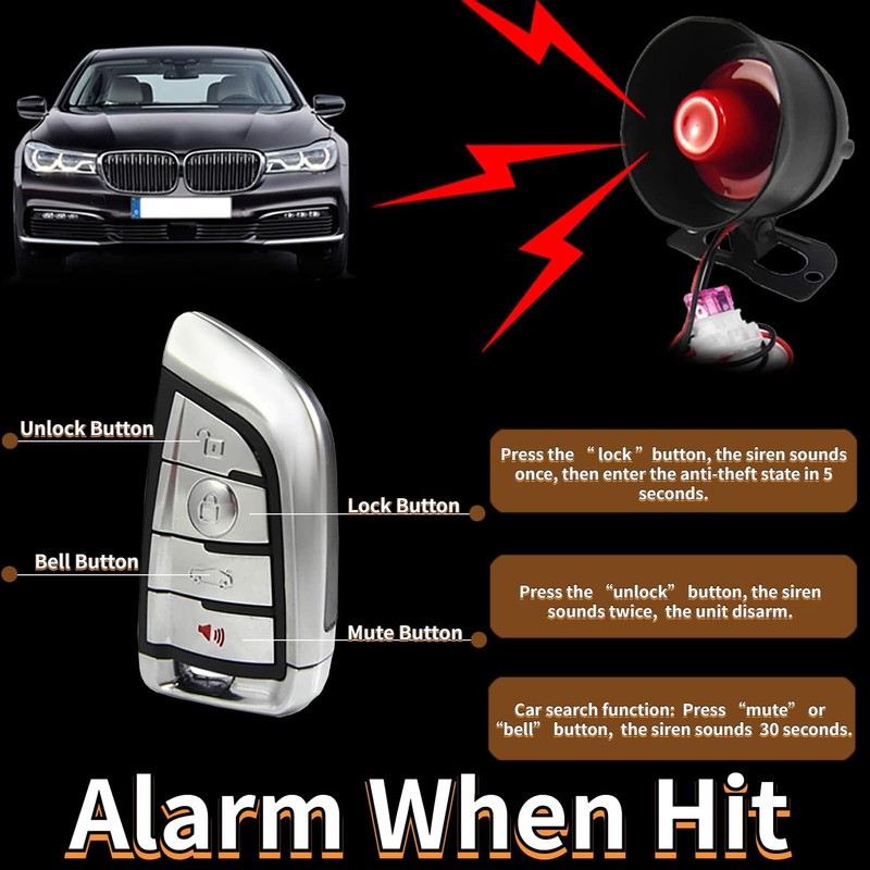 Auto-Hupenalarm, Universal-Kfz-Alarm-Schutzsystem mit 2 Fernbedienungen, Empfindlichkeit in 7 Stufen, 12