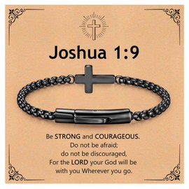 Black Cross Bracelet for Men : Waterproof Stainless Steel Christian Bracelets,Men's Link Chain with Cross,Religious Catholic Jewelry Gifts for Him Husband Boyfriend Dad Son Christmas Birthday Baptism
