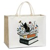 Book Lover Gift Black Cat Floral Tote Bag Large Beach