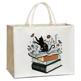 Book Lover Gift Black Cat Floral Tote Bag Large Beach Bag For Women, Canvas Tote Bag Aesthetic Reusable Grocery Shopping Bag Beach Bag for Friend Inspirational Gifts for Christmas Thanksgiving Day -18