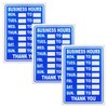 3 x Business Hours Sign Blue High Contrast Opening Closing