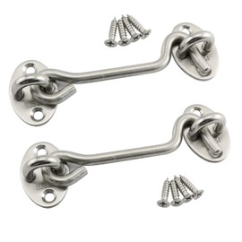 RLECS 2pcs Hook Eye Latch Lock 304 Stainless Steel Security Home Hardware Accessories Wind Brace Silent Holder Window Safety Stopper Cabin Hook Door Latch 4"