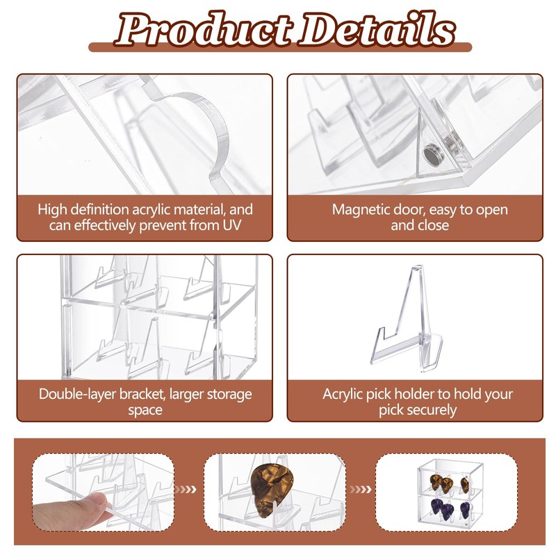 Tioncy Double Layer Acrylic Guitar Pick Display Box Case 3.94