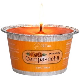 Pack Vela AROMATICA | Metaluz CEMPASuCHIL | 3 piezas | ARAMO® | Ecológica | 135 g/pieza | Parafina color Amarillo