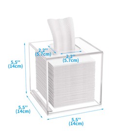 HIIMIEI Square Cosmetic Tissue Box, 14 × 14 × 14 cm Acrylic Tissue Dispenser, Tissue Box with Magnetic Cover for Dining Room, Bathroom, Bedroom, Car, Office - Acrylic Transparent