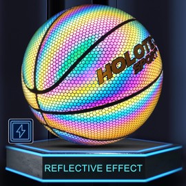 KPASON Baloncesto de baloncesto, holográfico reflectante brillante, juego de baloncesto nocturno para interiores y exteriores, regalo de baloncesto para adultos y niños y niñas, pelotas de baloncesto