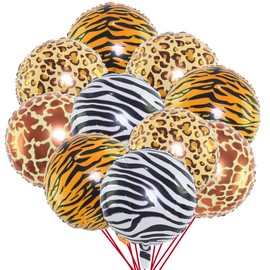16 Pcs Animal Print Foil Balloons, Jungle Animal Print Balloons,Foil Leopard Print Balloons,for Zoo Jungle Kindergarten Birthday Animal theme Party Decoration Supplies,18 inch