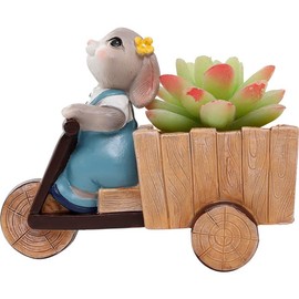 ROOGO Rabbit Design Resin Succulent Planter Cute Mini Planter Pot (tricycle)