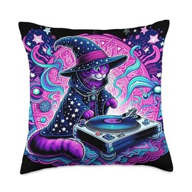 PLUR EDM DJ Wizard Kitty Music Festival Cat Essential Print Throw Pillow