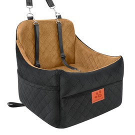 GL GLENSLAVE Dog Car Seat for Small/Medium Dogs, Dog Booster Car Seats with Thick Cushion for Dogs Under 35lbs, Detachable Washable Pet Carseat with Storage Pockets, 2 Safety Belts(Black/Coffee)