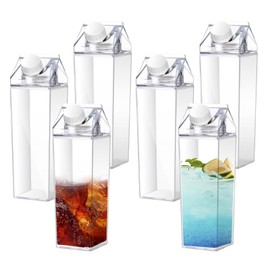 Voittozege 34 oz Clear Milk Carton Water Bottle, 6 Pcs Plastic Milk Bottles Portable Square Milk Box Bulk, Reusable Milk Carton Container Juice Bottle for Outdoor Sports Travel Drinking
