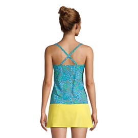 Lands' End Women Chlorine Resistant Tie Front Underwire Tankini Top Turquoise Mini Floral Regular 12
