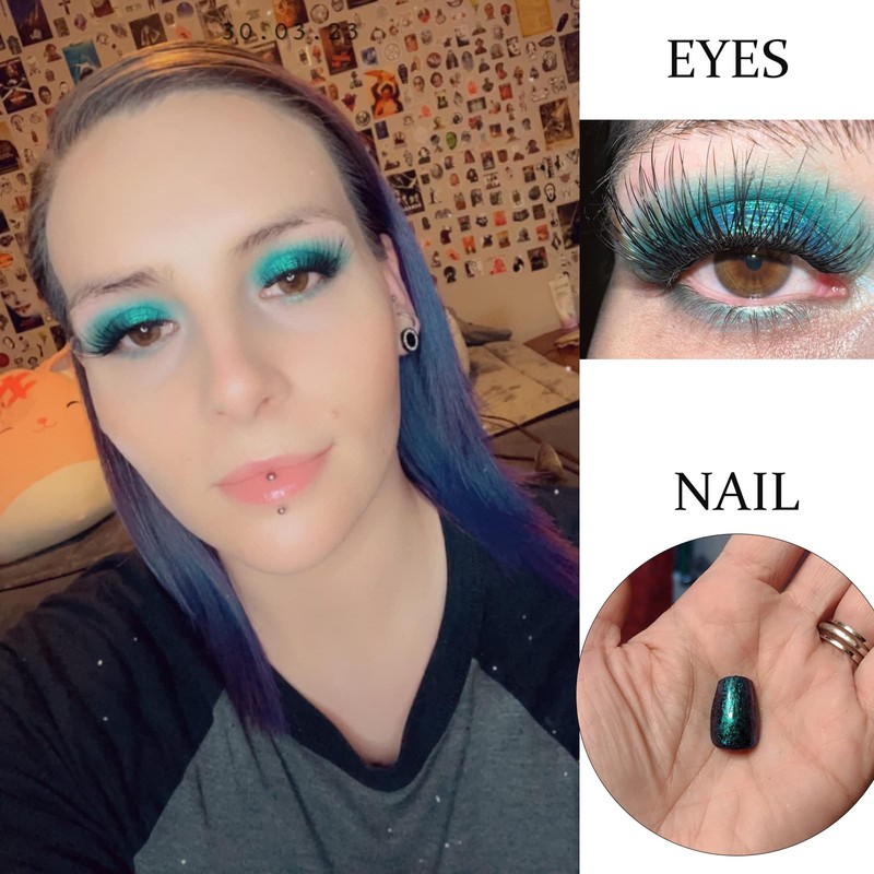Green Multichrome Eyeshadow, High Pigment Blue Green Holographic Duochrome Eyeshadow,