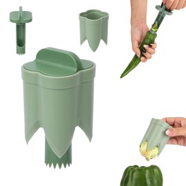 2 in 1 Pepper Corer, Bell Pepper Cutter 2 in 1 Fruit Pepper Corer Pepper Remover Seed Pepper Corer And Deseeder Slicer for Kitchen Home Family Camping(Green)