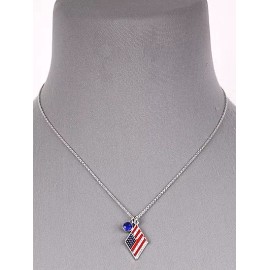 DazzledByJewels US American Flag Red White Blue Silver Stars and Stripes Patriotic Necklace