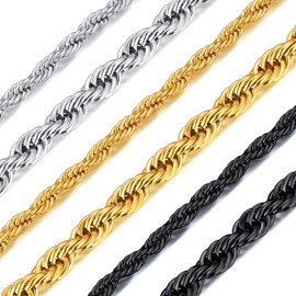 Richsteel Men's Chain Necklace, 3 mm / 6 mm, Silver / Gold / Black, 46 cm to 76 cm Long, Stainless Steel