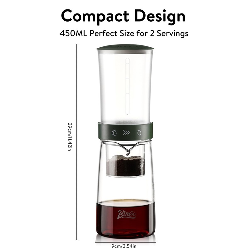 Bincoo Drip Cold Brew Coffee Maker,450ml High Borosilicate Glass Ice