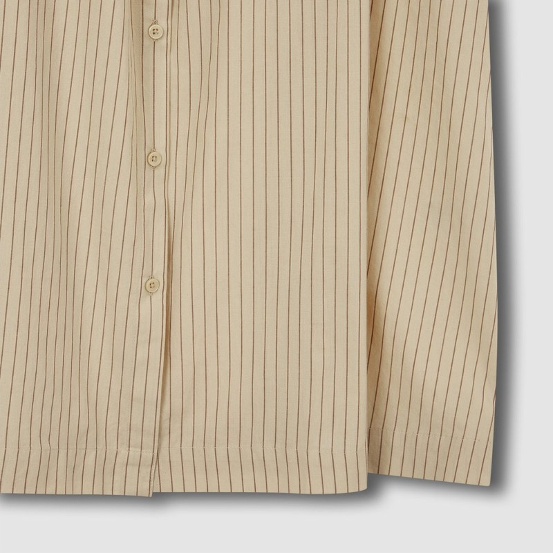 JAJU [JAJU] Women's Cotton Stripe Sleeveless Pajama Dress_Dark Beige