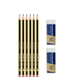 Staedtler Noris 120 HB Graffiti Pencil Set of 6 Pencils + 2 Erasers Rubber Plastic