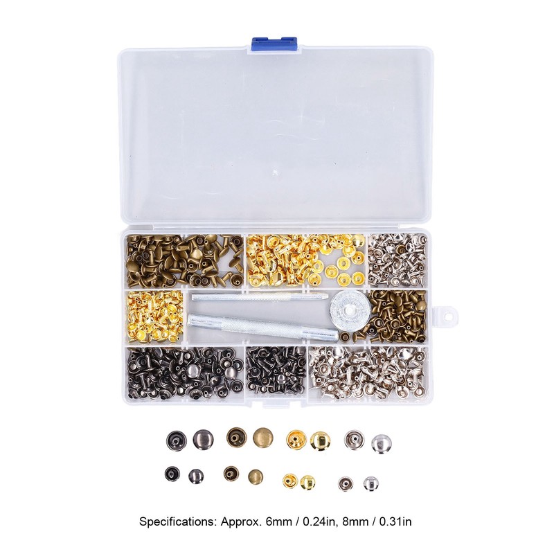 240Pcs Leather Rivet Double Caps Tubular 2 Sizes Metal Set