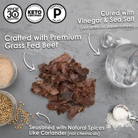 Ayoba Traditional Grass Fed Beef Biltong Slices (2 Ounce, Pack of 8) Keto Friendly Air-Dried Grass Fed Beef Paleo Snacks - Gluten Free, Whole 30 Approved, No Sugar, No Carb Meat Snacks