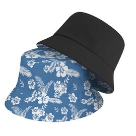 Blue Tropical Floral Bucket Hat Beach Sun Hat Aesthetic Fishing Hat for Men Women Teens, Reversible Double-Side-Wear