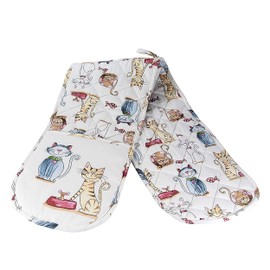 SPOTTED DOG GIFT COMPANY Double Oven Gloves, Heat Resistant Double Oven Mitt, Cat and Mouse Themed Kitchen Oven Mitts, Cute Cats Cooking & Baking Gifts for Cat Lovers Women Men