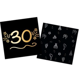 Folat 25056 Party Decoration Black Gold Silver Napkins 30-Shining Glam 33 x 33 cm Pack of 16 for Birthday, Anniversary, 30 Years