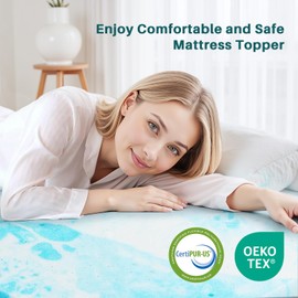 2 Inch Mattress Topper King, Gel Memory Foam Infused Bed Toppers, Ventilated Soft Mattress Pads for Pressure Relief, CertiPUR-US Certified, Blue