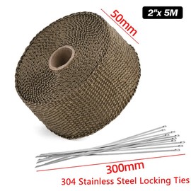 SiyphuNing 2" wide x 16.5Ft length Titanium Basalt Manifold Header Exhaust Pipe Heat Wrap +10 Stainless Steel Locking Ties Kit for Motorcycle Heat Shield Tape