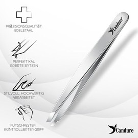 Candure Pinzette Augenbrauen Zupfen Pinzetten Profi Edelstahl Präzisionsspitze Pinzette Splitter Schräg zum Augenbrauen Zupfen Gesichts und Eingewachsene Geeignet für Herren & Damen Haare (Silber)