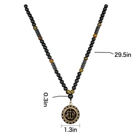 WishOne Alla Medallion Necklace, Stainless Steel Alla Jewelry,Arabic Pendant Necklace with Tiger Eye Stone Obsidian Hematite Triple Protection Crystal Beads Chain for Men Women