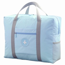 INVODA Travel Bag Foldable Duffle Bag Spirit Airlines Personal Item Bag for Women Men Lightweight Short Trip Carry On Bag Sports Gym Tote Weekender Overnight Bag (1002 Sky Blue)