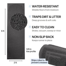 Long Litter Mat Runner 2'x6' - Trap Dirt, Mud and Cat Litter - Premium Waterproof PVC Mesh, Non Slip Rubber Runner for Pets, Entry, Mudroom, Garage, Laundry, RV, Camper - Litter Mat XL (Grey Modern)
