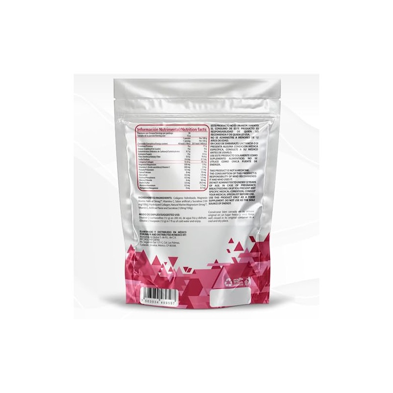 Wellthy Colágeno Hidrolizado Vitamina Magnesio Marino 360g Sabor Fresa Sugar