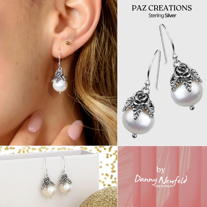 925 Sterling Silver Pearl Dangle Earrings for Women, Real Freshwater