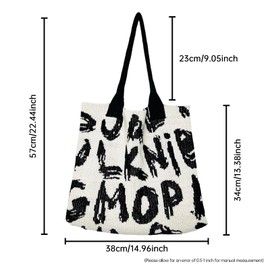 YanZhou Alphabet pattern woven pattern handbag canvas bag beach bag handbags tote bags (white)