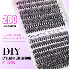 Pawotence Lash Clusters 280pcs Individual Lashes 30D 40D Cluster Eyelash Extensions 9-16mm Eyelash Clusters Lash Extensions for Self Application (30D&40D, 0.07D, 9-16mm)