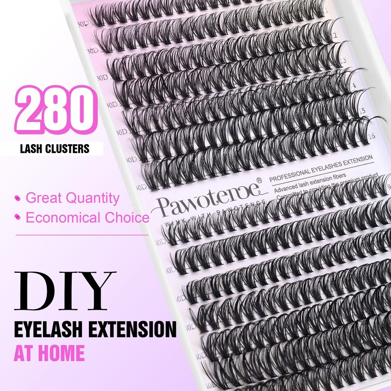 Pawotence Lash Clusters 280pcs Individual Lashes 30D 40D Cluster Eyelash