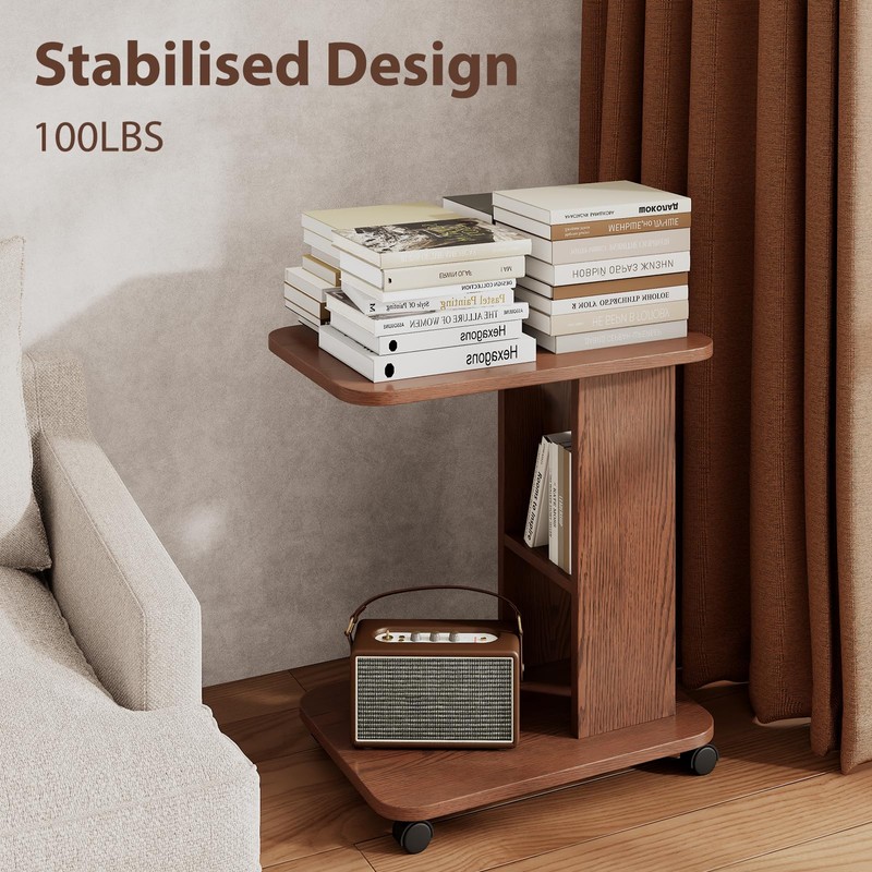 YQJJGL 3-Tier C-Shaped End Table with Storage and 2 Locking