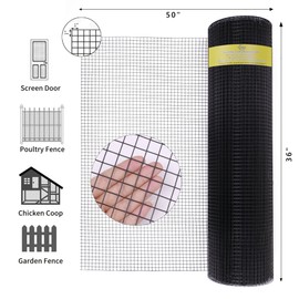 TUOKS 36in x 50ft 1 inch Hardware Cloth 16 Gauge Black Vinyl Coated Welded Wire Fence Wire Mesh Roll Rabbit Wire Chicken Wire Fencing Gopher Wire Cloth Garden Fence Poultry Netting Rodent Wire