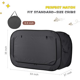 Poray Pop Up Baby Bed Tent Privacy Tent for Toddler Sleeping with 2 Zipper Doors,Breathable Mesh Windows and Portable Carry Bag (Black)