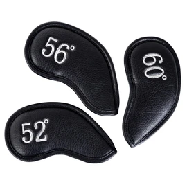 Golf Wedge Cover Magnetic Club Head Cover Set 3pcs (52° 56° 60°) Synthetic Leather Black Silver Numbers Left and Right Compatible