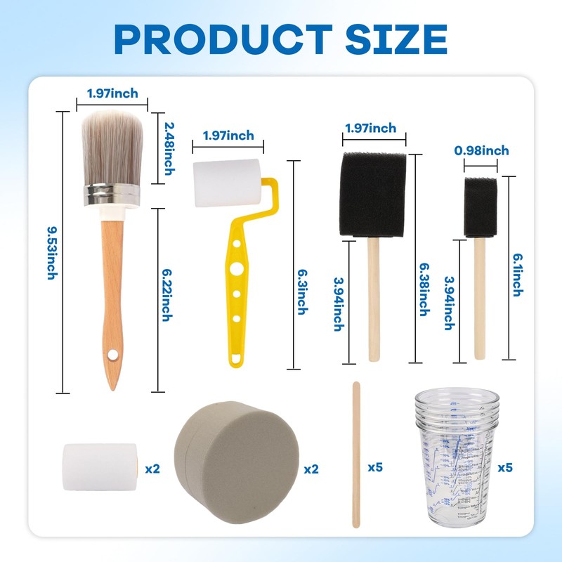 19PCS Paint Brush and Roller Set, Painting Supplies for DIY
