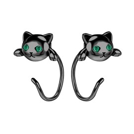 AoedeJ Half Hoop Earrings 925 Sterling Silver Tiny Huggie Hoop Small Comfy Half Hoop C Hoop Earrings for Women(Cat Black)