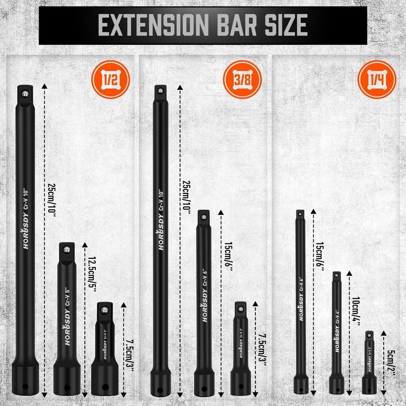 HORUSDY 12Pcs Socket Extension Set, 1/4", 3/8" and 1/2" Impact