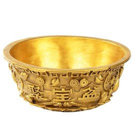 DOITOOL Treasure Basin Feng Shui Decor Brass Treasure Bowl, Wealth Porsperity Figurine Money Bowl Ornament Good Luck Table Centerpieces Home Office Decorations