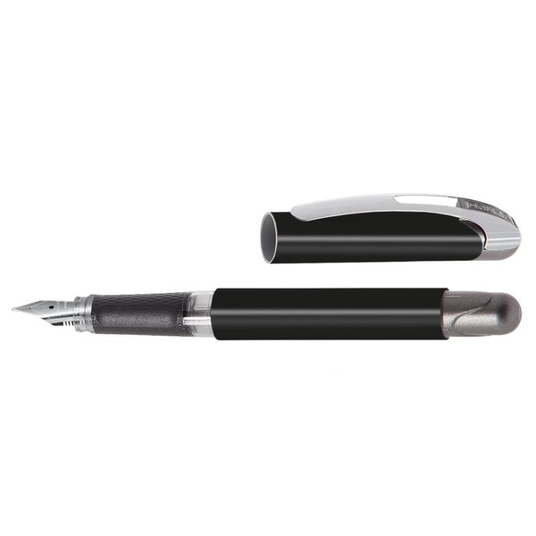 Ergonomic Fountain Pen for School/College - ONLINE College Black - Solid Medium Nib for Left-handers, Soft Grip Part, for Standard Ink cartridges, refillable, Ideal for Beginners/Pupils/Students