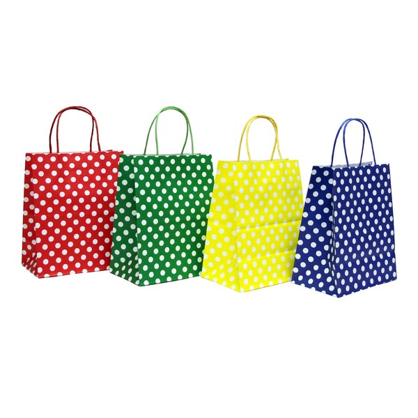 Gift Expressions 12CT MEDIUM PRIMARY POLKA DOT BIODEGRADABLE, FOOD SAFE INK & PAPER, PREMIUM QUALITY PAPER (STURDY & THICKER), KRAFT BAG WITH COLORED STURDY HANDLE (Medium, P.Primary)