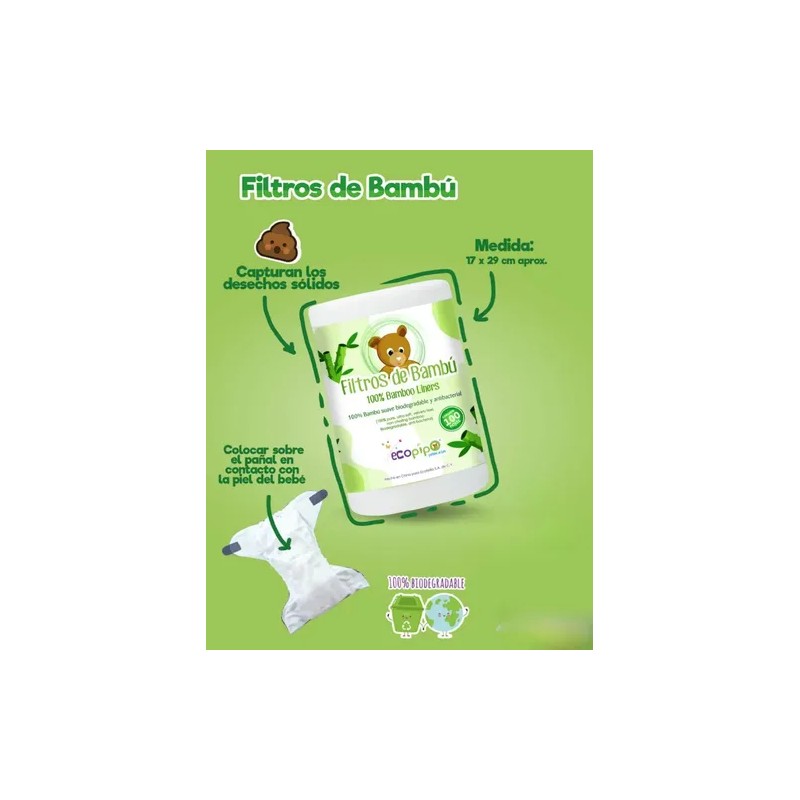 Pañales Ecológicos De Tela Ecopipo Filtro De Bambú 6 Pack